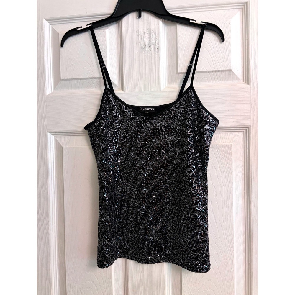 Express Sequin Camisole Small Black Sequin, Sparkly, Holiday, Party, New Years